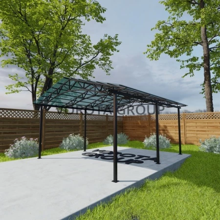 Двухскатный навес с арочным основанием бирюзового цвета, сотовый поликарбонат 4500*6000