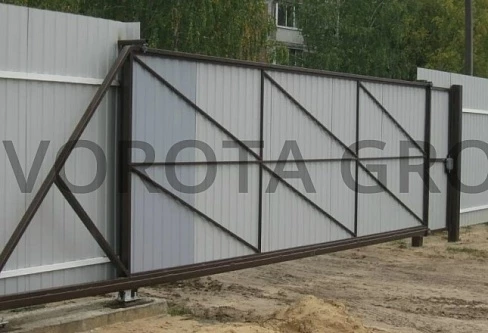 Механические откатные ворота серого цвета 1800х3500