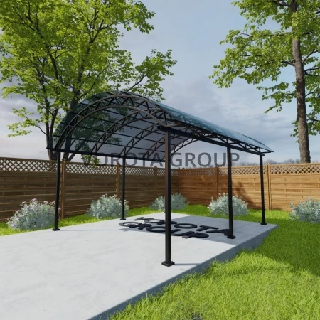 Арочный навес изумрудного цвета, сотовый поликарбонат 4500*8000